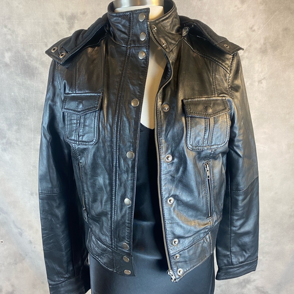 Carmar Black Moto Leather Jacket with Zip off hood